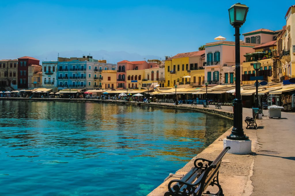 Beautiful cityscape and promenade in city of Chania on island of Crete, Greece