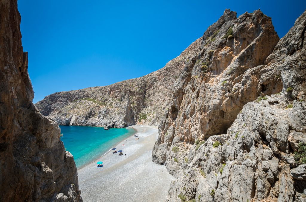 Agiofaraggo is one of the most beautiful beaches in Crete. It is surrounded by cliffs and rocks.