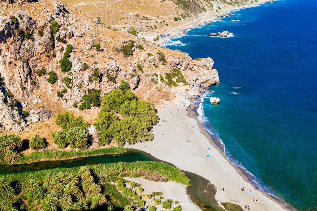 view of Preveli beach at Libyan sea, south Crete, Greece