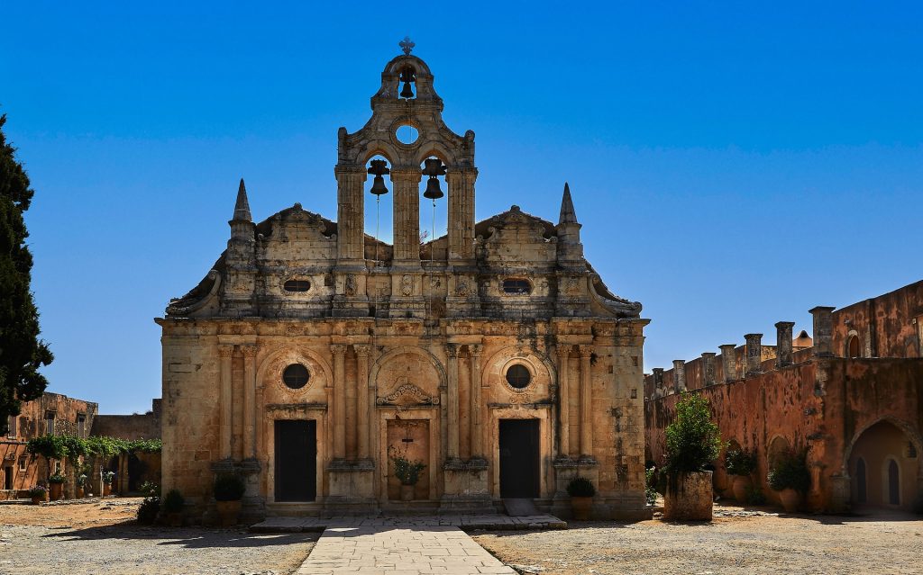 The Arkadi Monastery situated on a fertile plateau 23 km (14 mi) to the southeast of Rethymnon. Image by Barcha from Pixabay