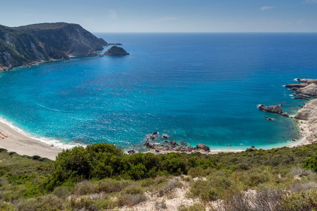 Panoramic view of Petani Beach, Kefalonia, Ionian Islands