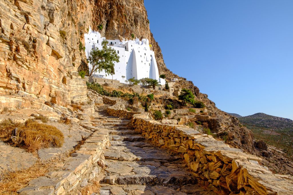 Scenic view of Panagia Hozovitissa monastery on Amorgos island, Greece