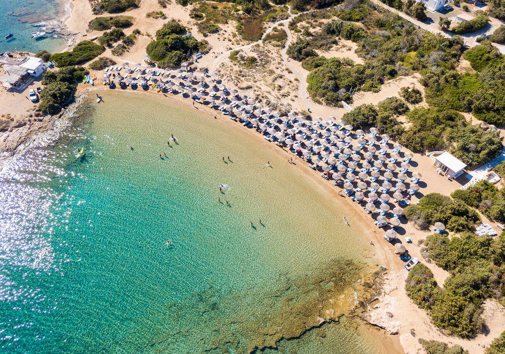 Aerial view to the small Santa Maria beach on the island of Paros, Cyclades, Greece - Sven Hansche / shutterstock