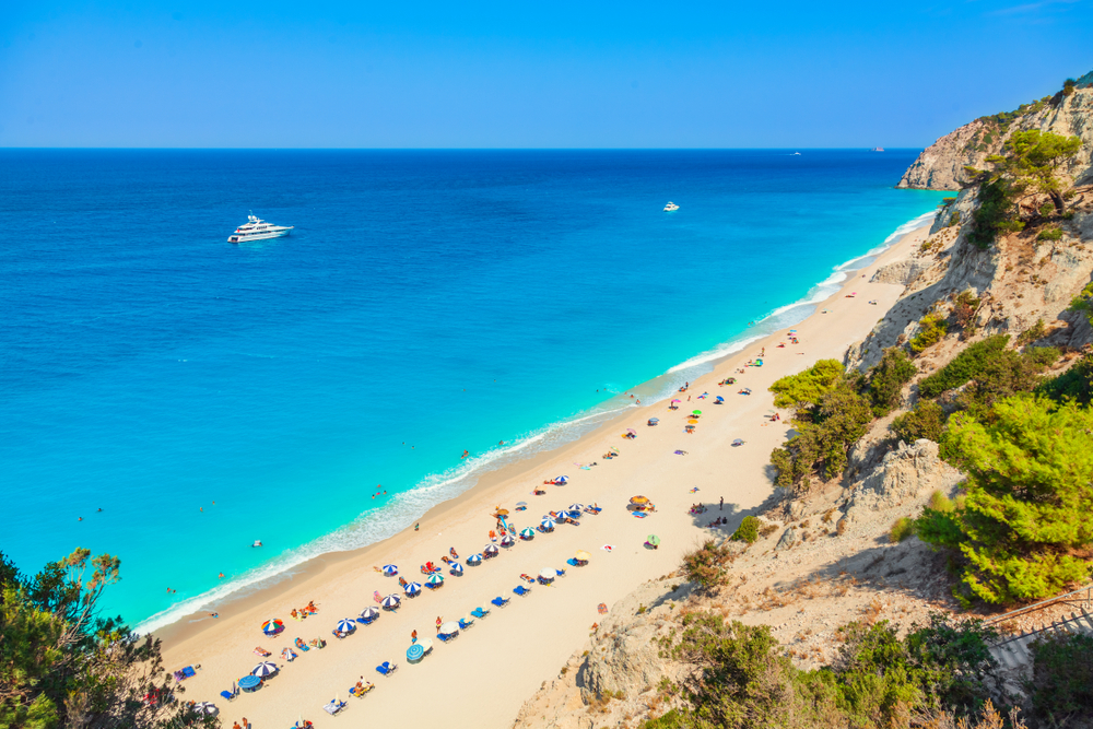 Egremni beach, Lefkada island, Greece. Long beach with turquoise water on the Ionian islands in Greece - Lev Paraskevopoulos / shutterstock
