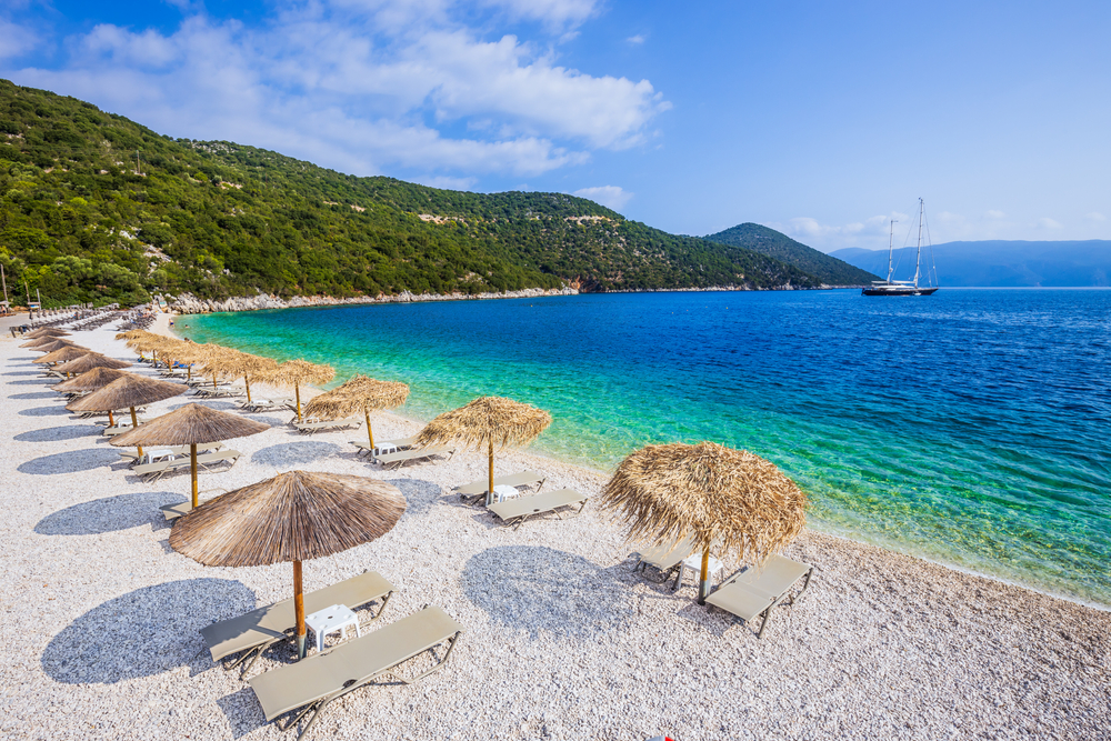 Kefalonia, Greece. Aerial view of the Antisamos beach - SCStock / shutterstock