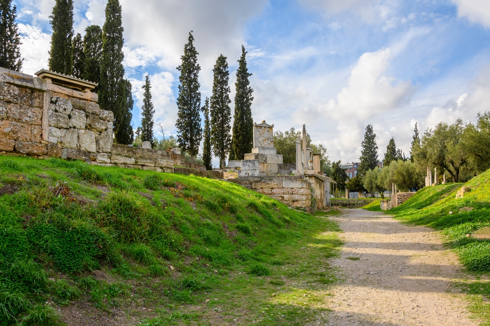 The ancient Sacred Way and Street of the Tombs, the road from Athens to Eleusis, in the ruins of Kerameikos, the Athenian cemetery, in Athens, Greece -Kirk Fisher  / shutterstock